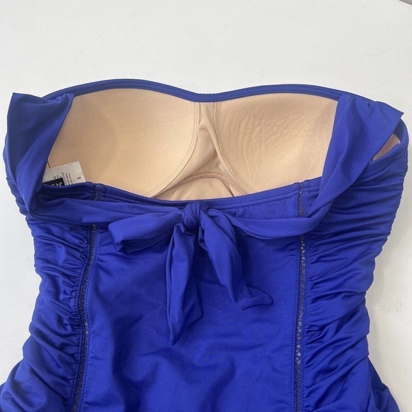 Jantzen Blue Swim Dress Swim Suit One Piece 8 Halter Ruched Soft Cups - Picture 12 of 16